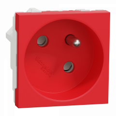 Unica - prise 2P+T - FR - 45° - goulotte - raccord rapide - Rouge - méca seul