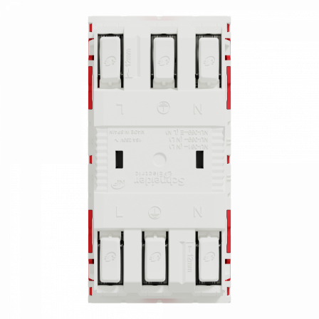 Unica - prise double lumineuse 2P+T - FR - 45° - détrompage - Rouge - méca seul