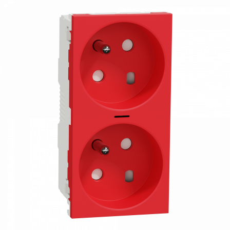 Unica - prise double lumineuse 2P+T - FR - 45° - détrompage - Rouge - méca seul