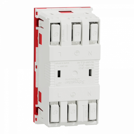 Unica - prise double lumineuse 2P+T - FR - 45° - détrompage - Rouge - méca seul