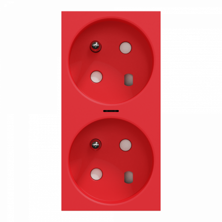 Unica - prise double lumineuse 2P+T - FR - 45° - détrompage - Rouge - méca seul