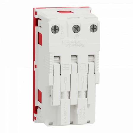 Unica - prise double 2P+T - DE - 45° - bornier à vis - Rouge - méca seul