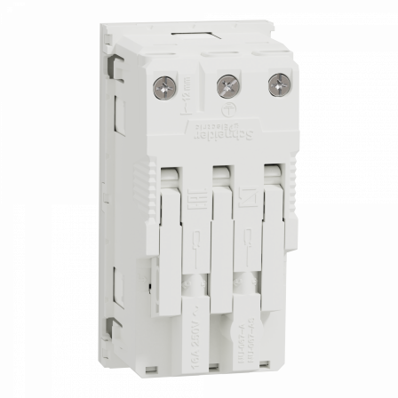 Unica - prise double 2P+T - DE - 45° - bornier à vis - Blanc - méca seul