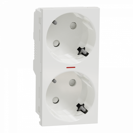 Unica - prise double lum 2P+T - DE - 45° - bornier à vis - Blanc - méca seul