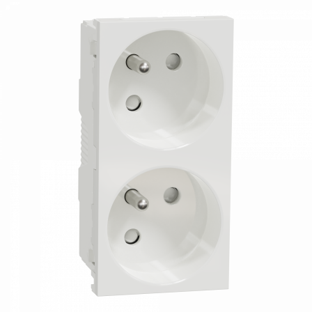 Unica - prise double 2P+T - FR - 45° - goul - connex rapide - Blanc - méca seul