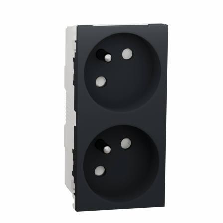 Unica - prise double 2P+T - FR - 45° - connexion rapide - Anthracite - méca seul