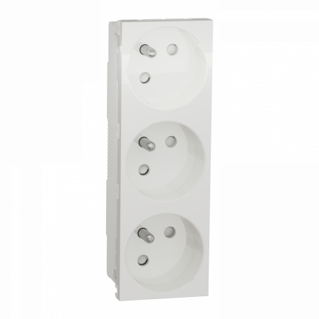 Unica - prise triple 2P+T - FR - spéciale goulotte - Blanc - méca seul