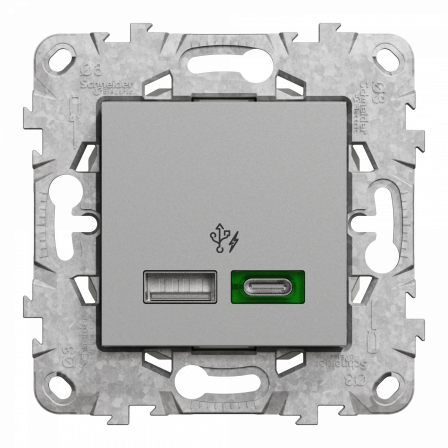 Unica - prise chargeur USB - C 45W + A 7,5W - 2 mod - alu - méca support fix
