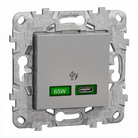 Unica - prise chargeur USB - C 65W forte puiss - 2 mod - alu - méca support fix