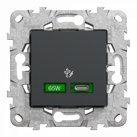 Unica - prise chargeur USB - C 65W forte puiss - 2 mod - anth - méca support fix