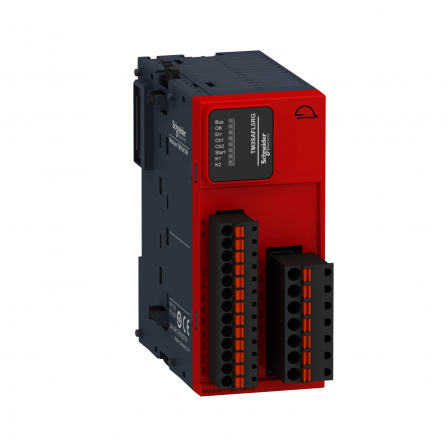 Modicon TM3, module sécurité contrôle AU/inter/barr, cat. 3 SIL2, 24VCC, ressort