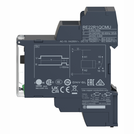 Harmony Time RE22 - relais tempo - 1OF - Qc - 0,5s à 300s - 24VDC/24V à 240VACDC