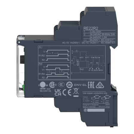Harmony Time RE22 - relais tempo - 2OF - H Hw - 1s à 300h - 24V à 240VACDC