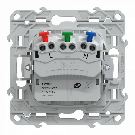 Ovalis - prise 2P+T 16A affleurante - bornes auto - Blanc - Griffes montées