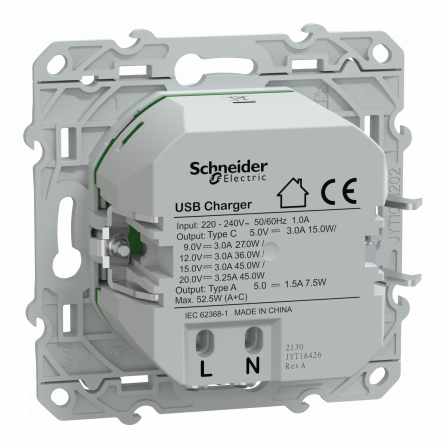 Ovalis - Chargeur USB type A 7,5W +C 45W - Forte puissance type C - Blanc