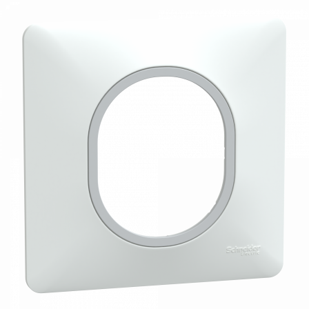 Ovalis - Plaque de finition - 1 poste Blanc avec bague effet Argent Chromé