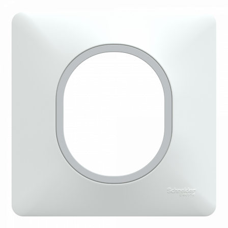 Ovalis - Plaque de finition - 1 poste Blanc avec bague effet Argent Chromé