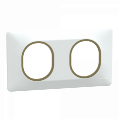 Ovalis - Plaque de finition - 2 postes Horizontal - 71mm - Blanc bague Laiton