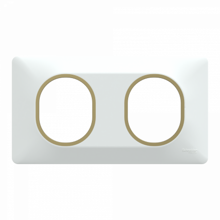 Ovalis - Plaque de finition - 2 postes Horizontal - 71mm - Blanc bague Laiton