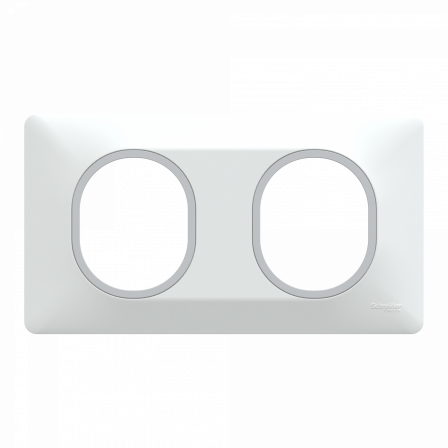 Ovalis - Plaque de finition - 2 postes Horiz - 71mm - Blanc bague Argent Chromé