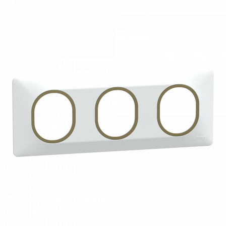Ovalis - Plaque de finition - 3 postes Horizontal - 71mm - Blanc bague Laiton