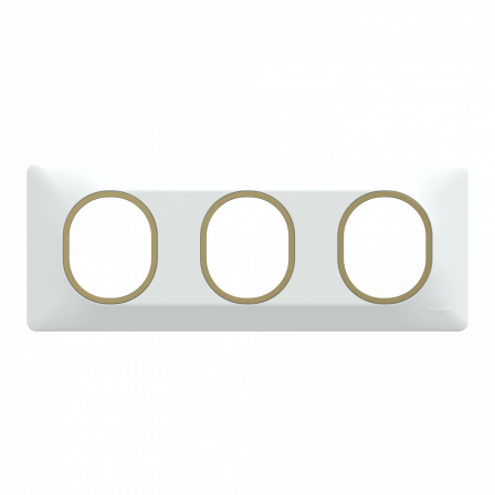 Ovalis - Plaque de finition - 3 postes Horizontal - 71mm - Blanc bague Laiton
