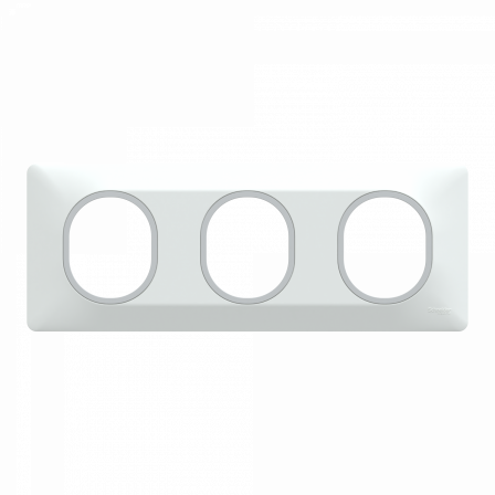 Ovalis - Plaque de finition - 3 postes Horiz - 71mm - Blanc bague Argent Chromé