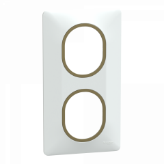 Ovalis - Plaque de finition - 2 postes Vertical - 71mm - Blanc bague Laiton