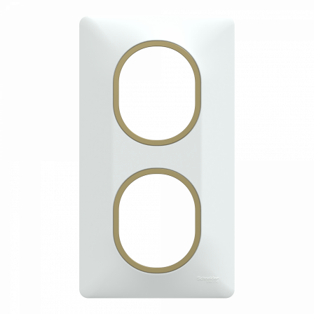 Ovalis - Plaque de finition - 2 postes Vertical - 71mm - Blanc bague Laiton