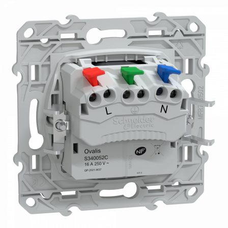 Ovalis - prise 2P+T 16A affleurante - bornes auto - Anthracite - Griffes montées