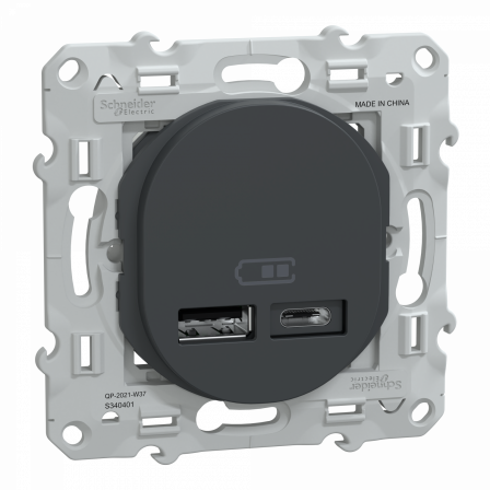 Ovalis - double chargeur USB A+C 12W - Anthracite