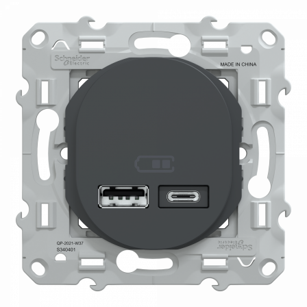 Ovalis - double chargeur USB A+C 12W - Anthracite