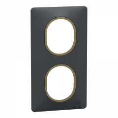 Ovalis - Plaque de finition - 2 postes Vertical - 71mm - Anthracite bague Laiton