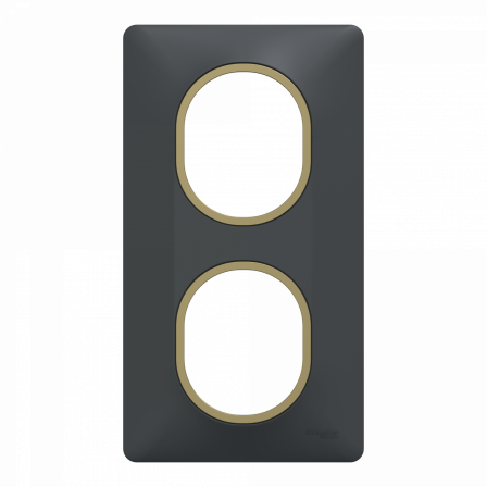 Ovalis - Plaque de finition - 2 postes Vertical - 71mm - Anthracite bague Laiton