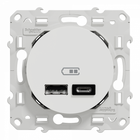 Odace - prise USB double - type A+C - blanc - 5 Vcc - 2,4A