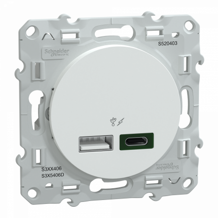 Odace - chargeur USB type A 7,5W + C 45W - forte puissance type C - blanc