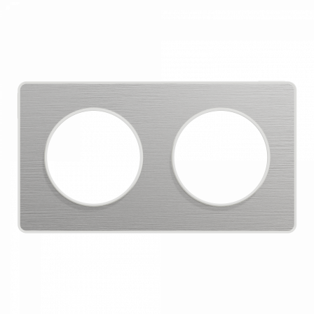 Odace Touch - plaque 2 postes horiz/vert 71mm aluminium brossé avec liseré blanc