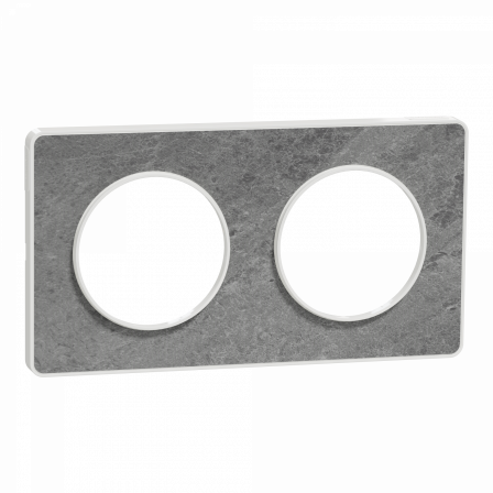 Odace Touch - plaque 2 postes horiz/vert 71mm pierre galet avec liseré blanc