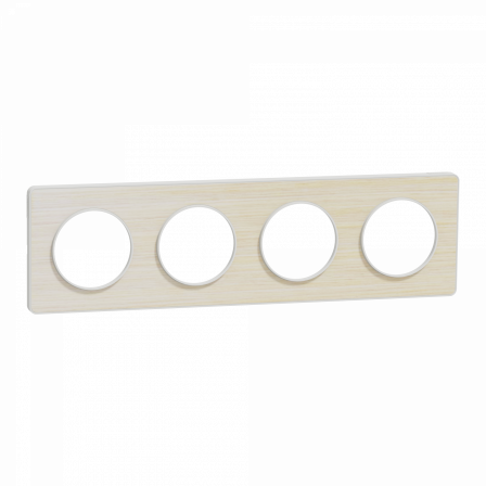 Odace Touch - plaque 4 postes horiz/vert 71mm bois nordique avec liseré blanc