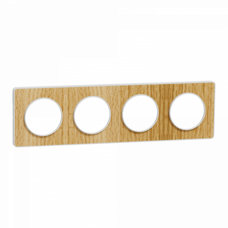 Odace Touch - plaque 4 postes horiz/vert 71mm bois naturel avec liseré blanc