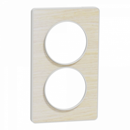 Odace Touch - plaque 2 postes verticaux 57mm bois nordique avec liseré blanc