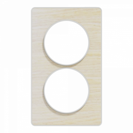 Odace Touch - plaque 2 postes verticaux 57mm bois nordique avec liseré blanc