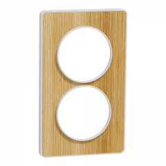 Odace Touch - plaque 2 postes verticaux 57mm bois naturel avec liseré blanc