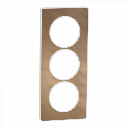 Odace Touch - plaque 3 postes verticaux 57mm bronze brossé avec liseré blanc