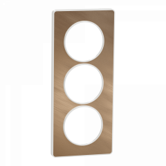 Odace Touch - plaque 3 postes verticaux 57mm bronze brossé avec liseré blanc
