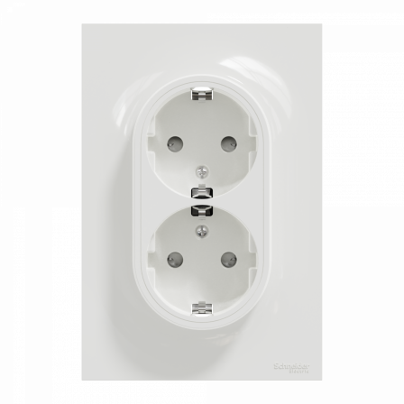 Odace - prise de courant 2P+T Schuko double en 1 poste - blanc - griffes montées