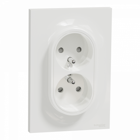 Odace - prise de courant 2P+T double en 1 poste - blanc - griffes montées