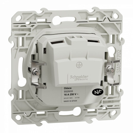 Odace - prise de courant 2P - blanc - griffes montées - connexion à vis