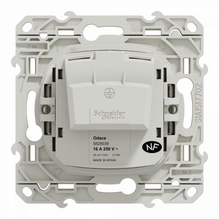 Odace - prise de courant 2P+T - blanc - griffes montées - connexion à vis