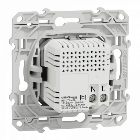 Odace - prise USB double - type A+C - alu- 5 Vcc - 2,4A